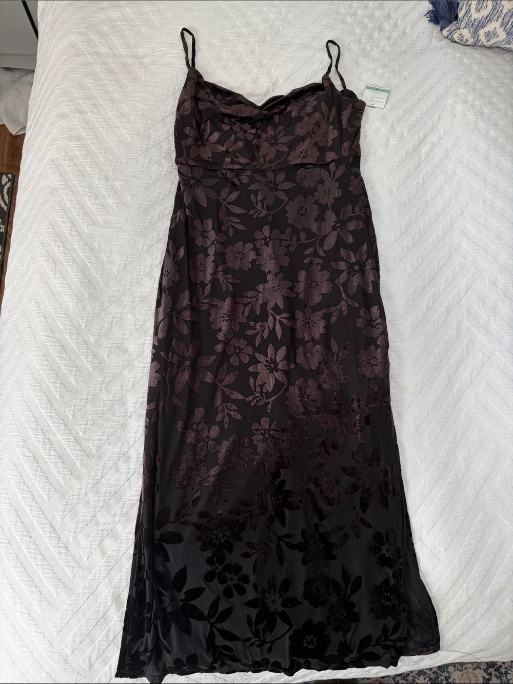 Taylor Black and Burgundy Floral Midi Dress with Velvet Flowers